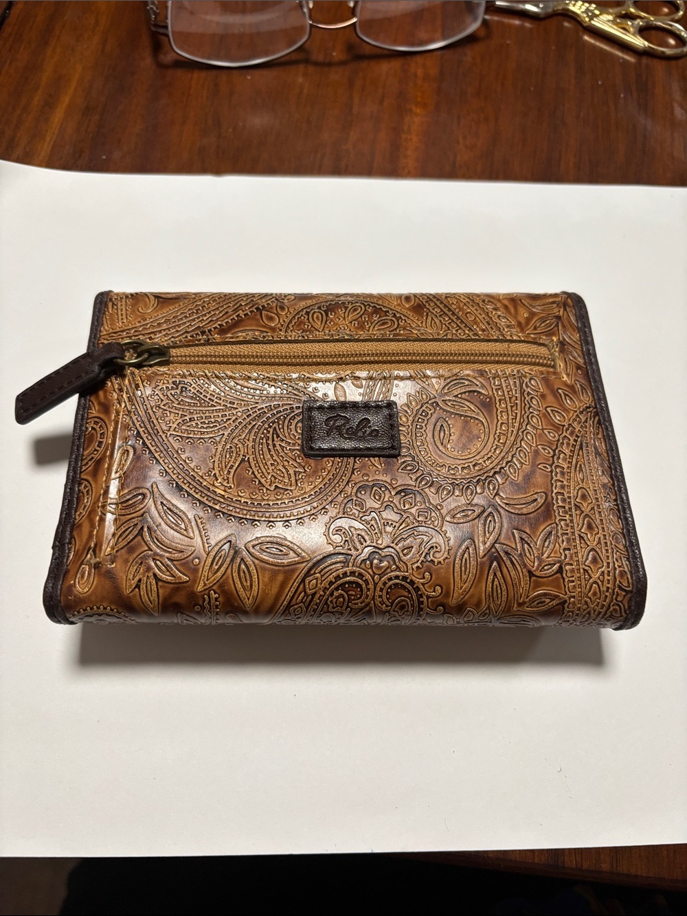 Relic Embossed Paisley Wallet in Two-Tone Brown
